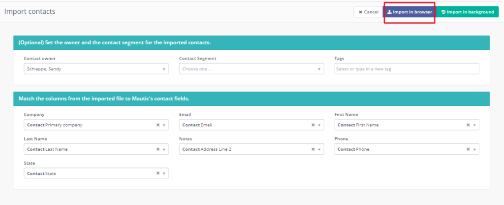 import contacts in mautic