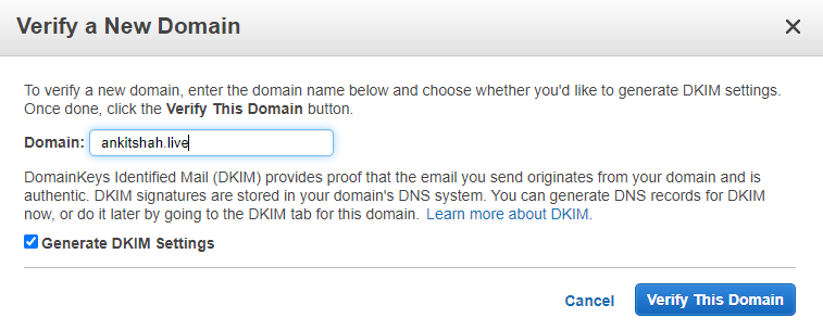 domain verify amazon ses